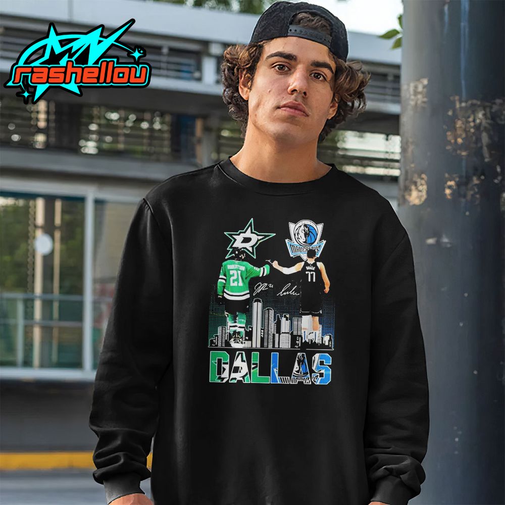 Jason Robertson Dallas Stars x Luka Doncic Dallas Mavericks Skyline Shirt Jason Robertson Dallas Stars x Luka Doncic Dallas Mavericks Skyline Shirt